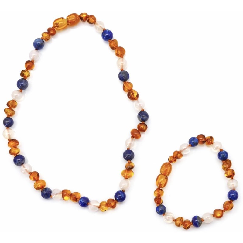 Kit Collier + bracelet bébé  - Ambre, Lapis Lazuli & Agate - 123Ambre