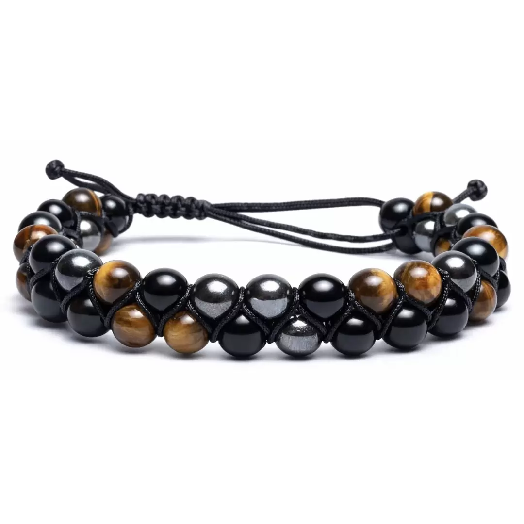 Bracelet Obsidienne Noire, Hématite, Oeil de Tigre