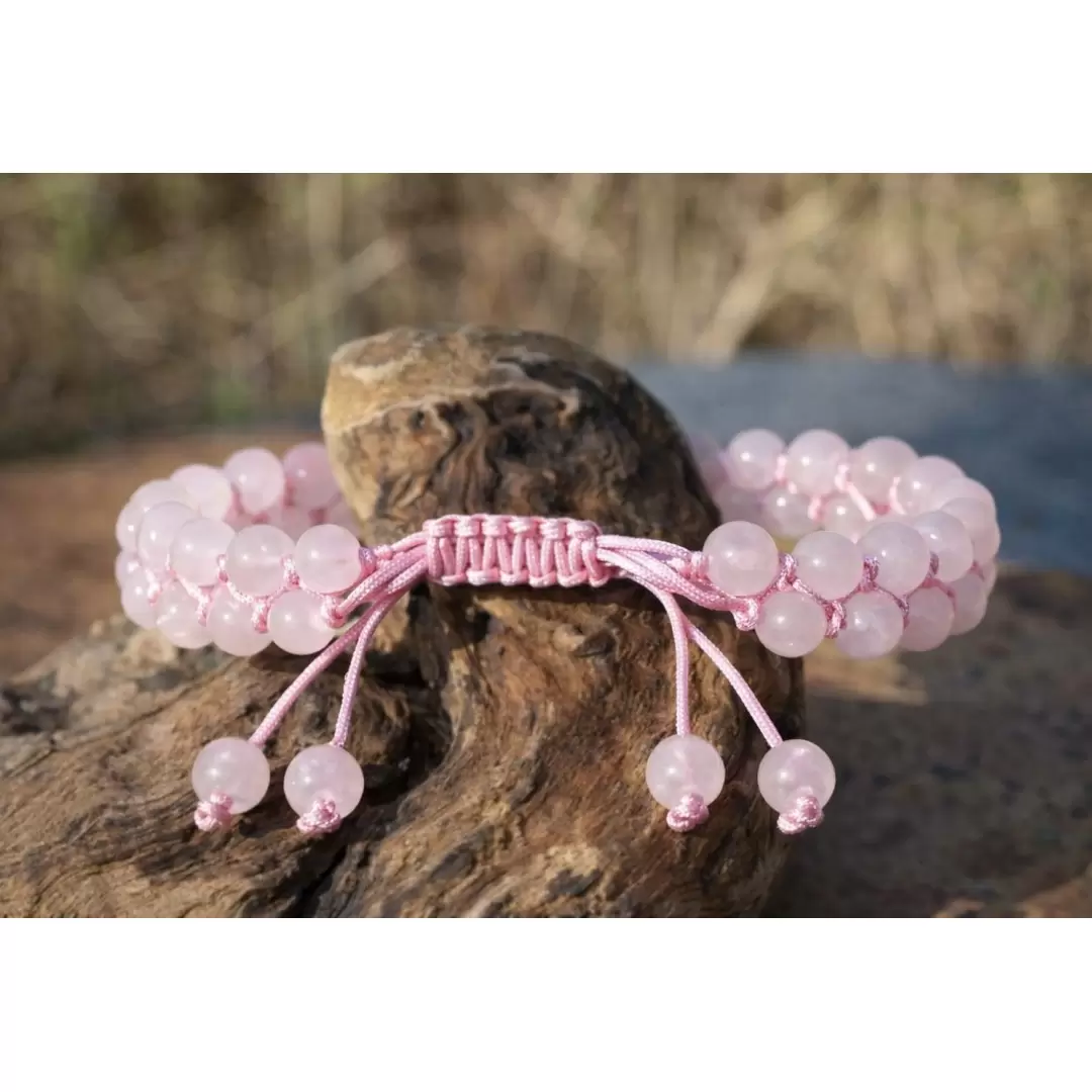Bracelet double en Quartz rose - Qualité A