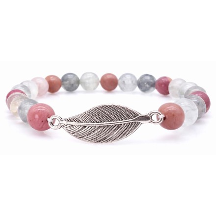 Bracelet Rhodonite & Quartz gris - Élévation spirituelle & Calme