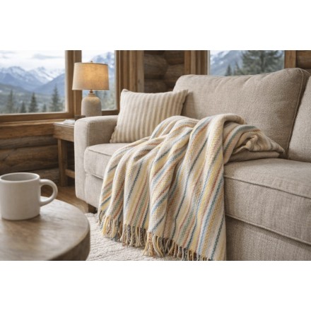 Plaid 100% laine à rayures multicolores - 140 x 205cm