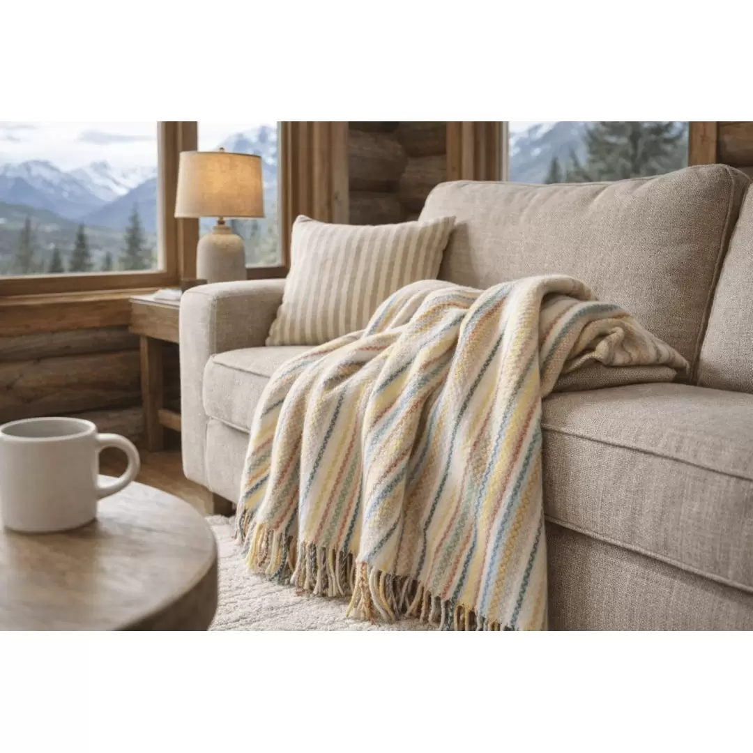 Plaid 100% laine à rayures multicolores - 140 x 205cm