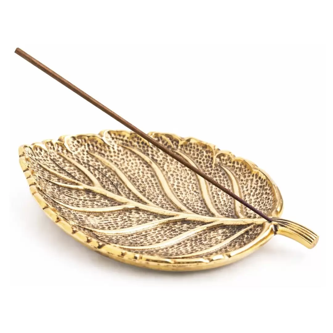 Porte-encens feuille plaqué bronze en métal