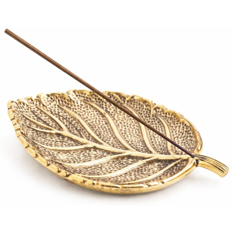 Porte-encens feuille plaqué bronze en métal