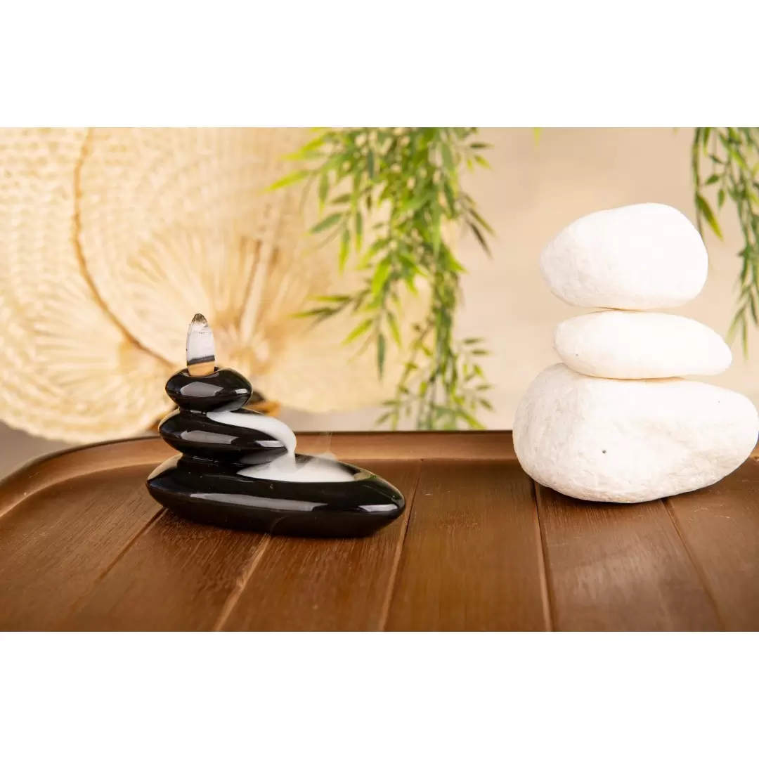 Brûleur d’encens backflow galets en céramique noire | Cascade de fumée