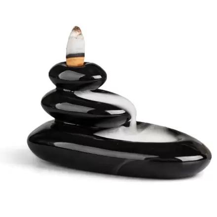 Brûleur d’encens backflow galets en céramique noire | Cascade de fumée