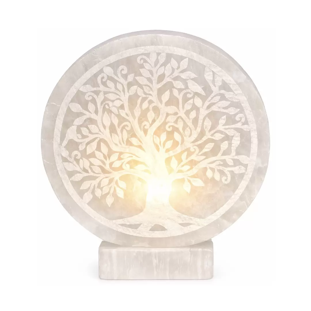 Lampe en sélénite Arbre de Vie – Lumière douce & harmonie