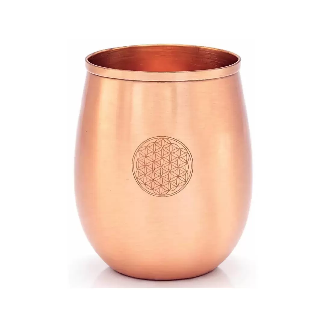 Gobelet en cuivre pur gravé fleur de vie 350ml - tasse ayurvédique eau cuivrée