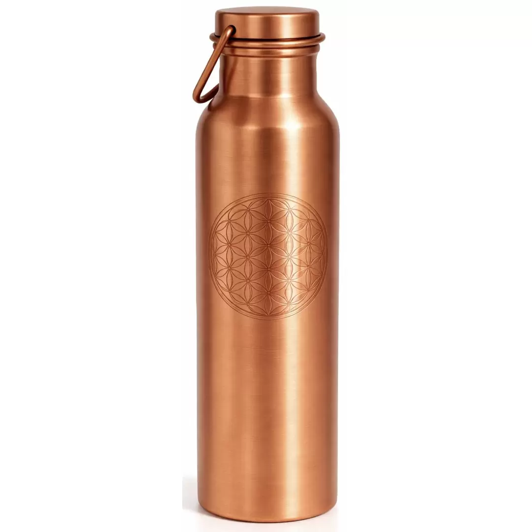 Gourde en cuivre Fleur de Vie gravée avec anse - 950ml
