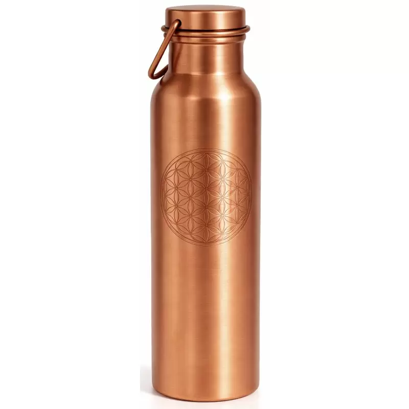 Gourde en cuivre Fleur de Vie gravée avec anse - 950ml