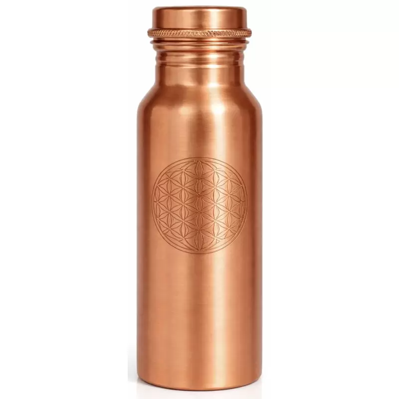 Gourde en cuivre pur Fleur de Vie – Bouteille ayurvédique 500 ml