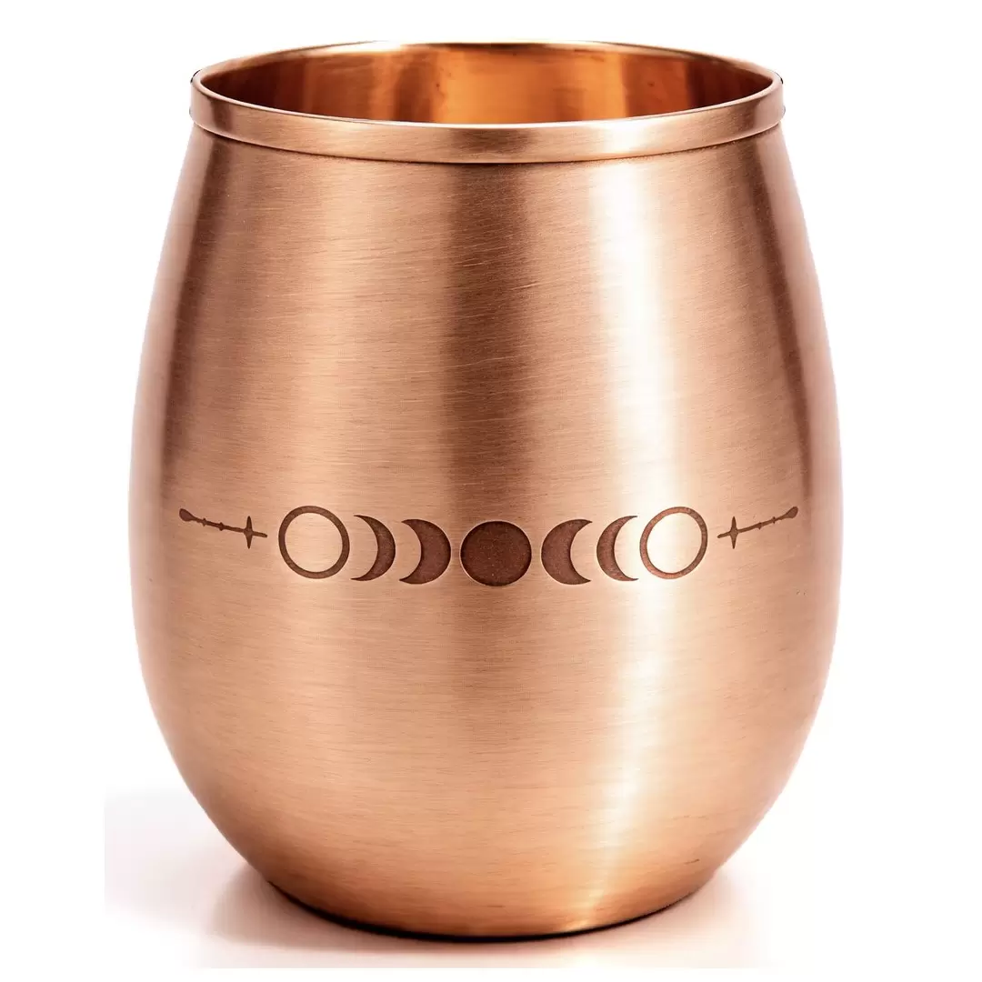 Gobelet en cuivre pur poli - Phases de la Lune - 350ml