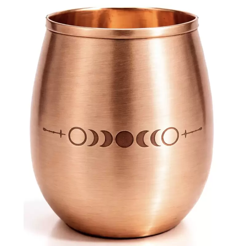 Gobelet en cuivre pur poli - Phases de la Lune - 350ml
