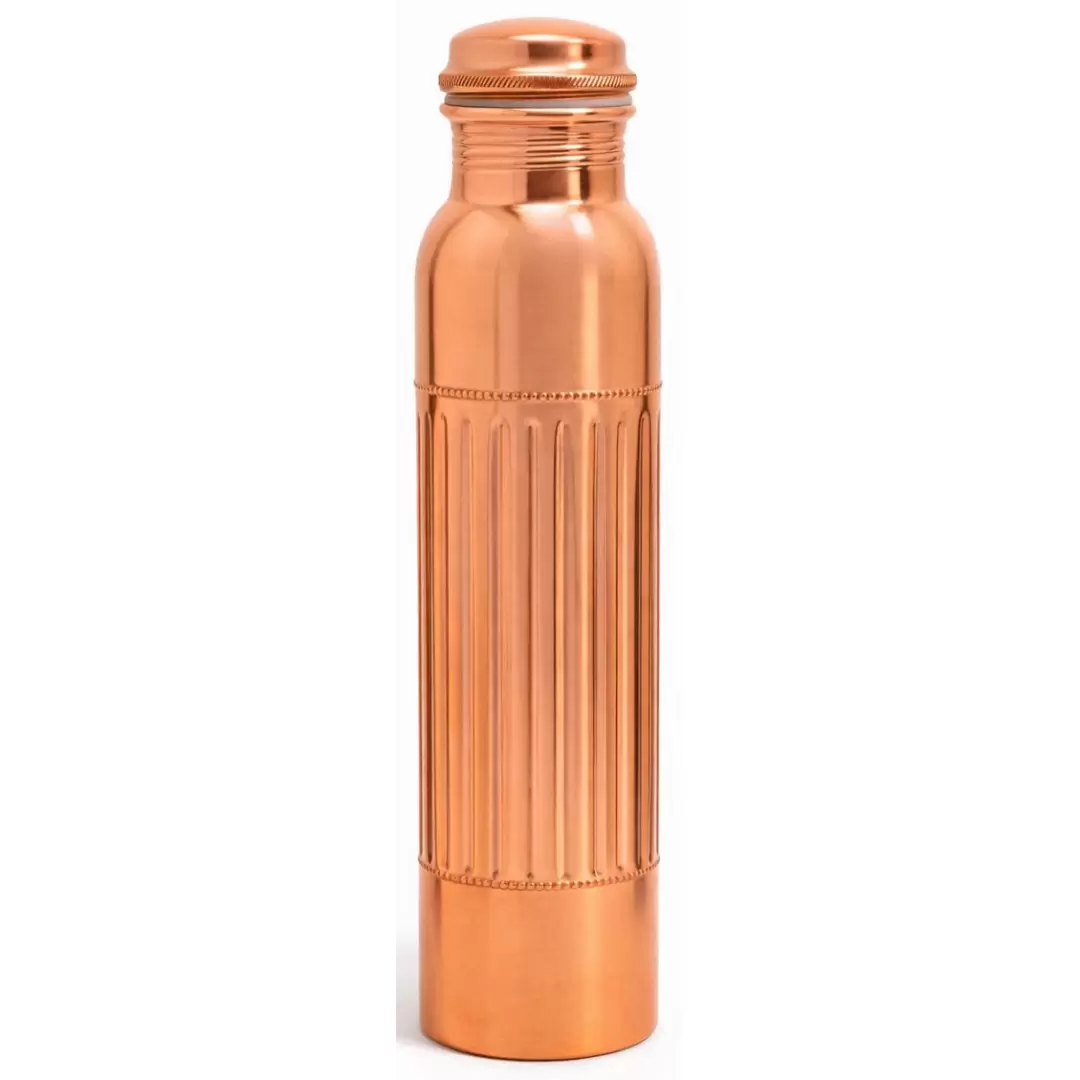 Gourde en cuivre pur relief vertical 950ml bouteille ayurvedique