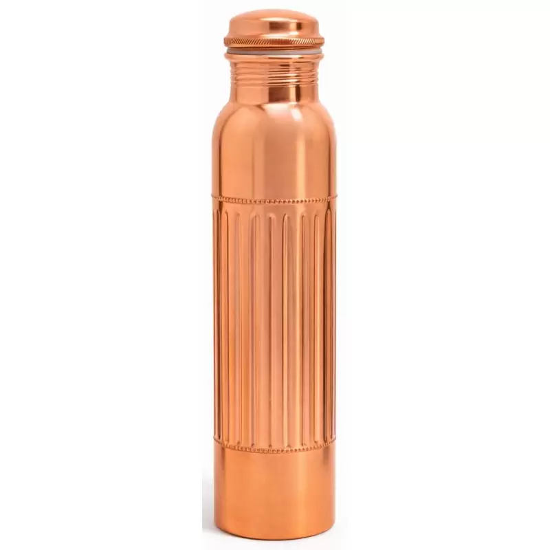Gourde en cuivre pur relief vertical 950ml bouteille ayurvedique