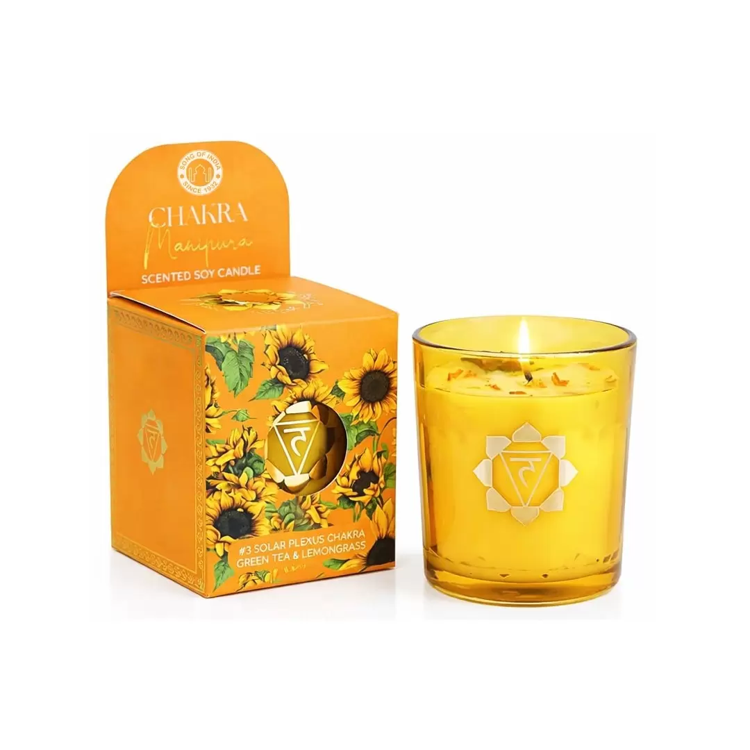 Bougie Citronnelle, Thé Vert & Oeil de Tigre – Chakra Solaire Manipura | Song of India