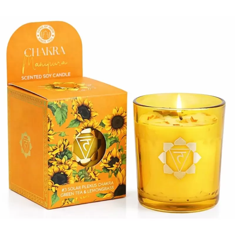 Bougie Citronnelle, Thé Vert & Oeil de Tigre – Chakra Solaire Manipura | Song of India