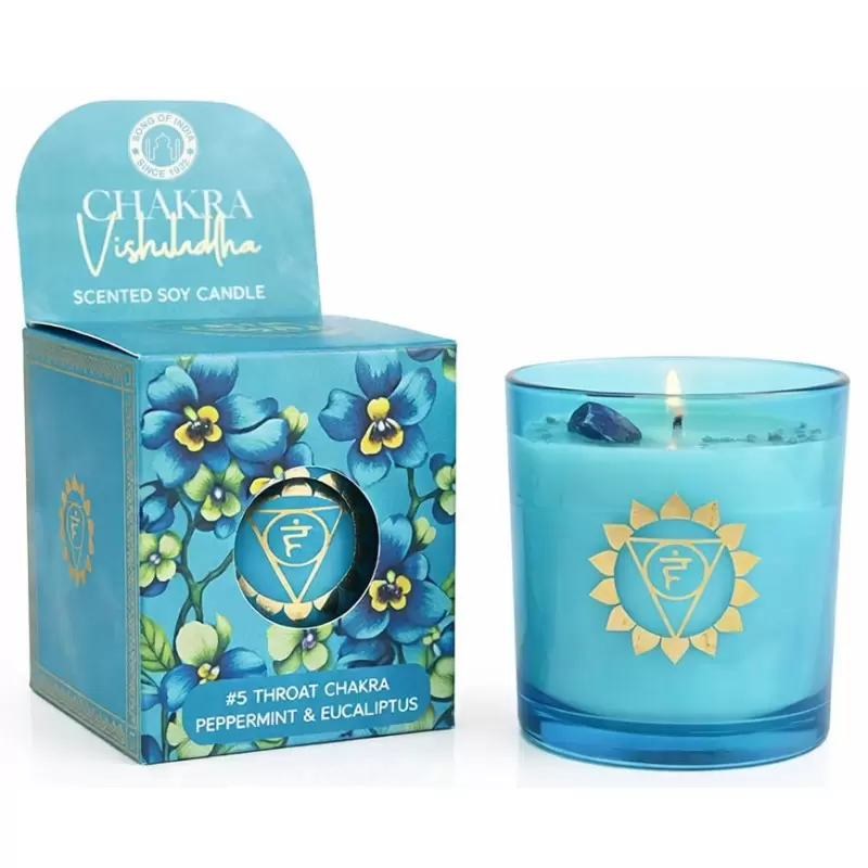 Bougie Menthe Poivrée, Eucalyptus & Lapis Lazuli – Chakra Vishuddha | Song of India