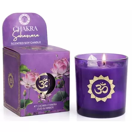 Bougie Oud, Ambre & Cristal de Roche – Chakra Couronne | Song of India