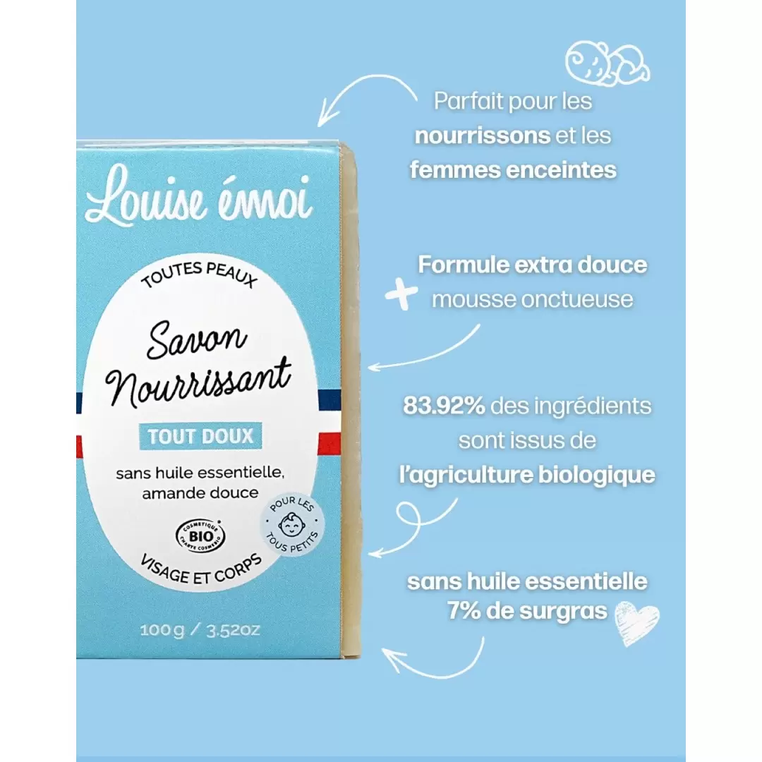 Savon Neutre bébés & enfants Bio - Tout doux - 100g - Louise Émoi