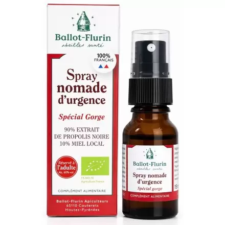 Spray Nomade d'urgence à la Propolis noire Bio spécial gorge| Ballot-Flurin