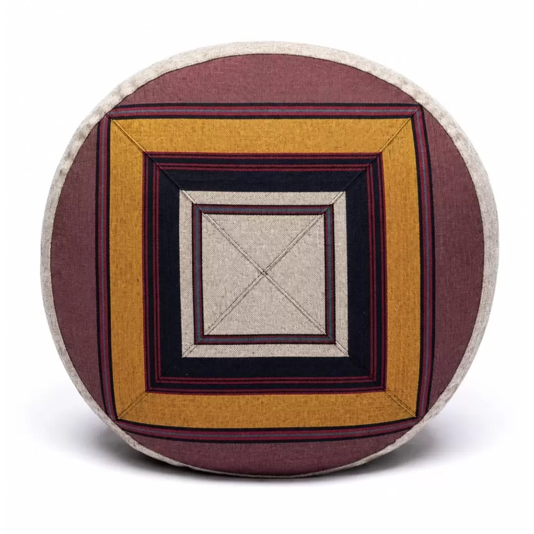 Coussin de méditation en coton gris / jaune – Zafu népalais