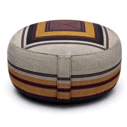 Coussin de méditation en coton gris / jaune – Zafu népalais