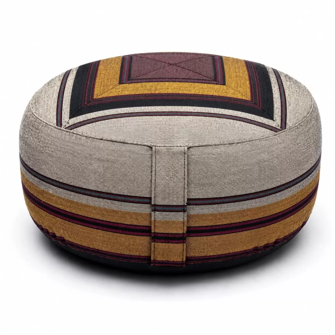 Coussin de méditation en coton gris / jaune – Zafu népalais