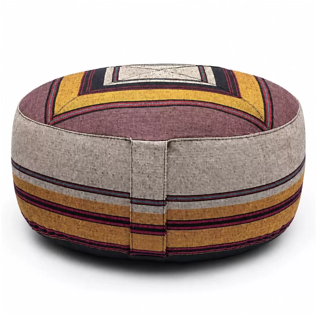 Coussin de méditation en coton gris / jaune – Zafu népalais