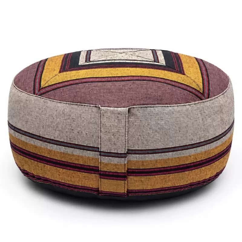 Coussin de méditation en coton gris / jaune – Zafu népalais