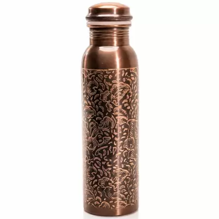 Gourde cuivre antique motif floral 950ml – Bouteille ayurvédique