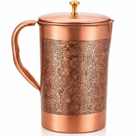 Carafe en cuivre pur motif floral 2L – Pichet eau ayurvédique