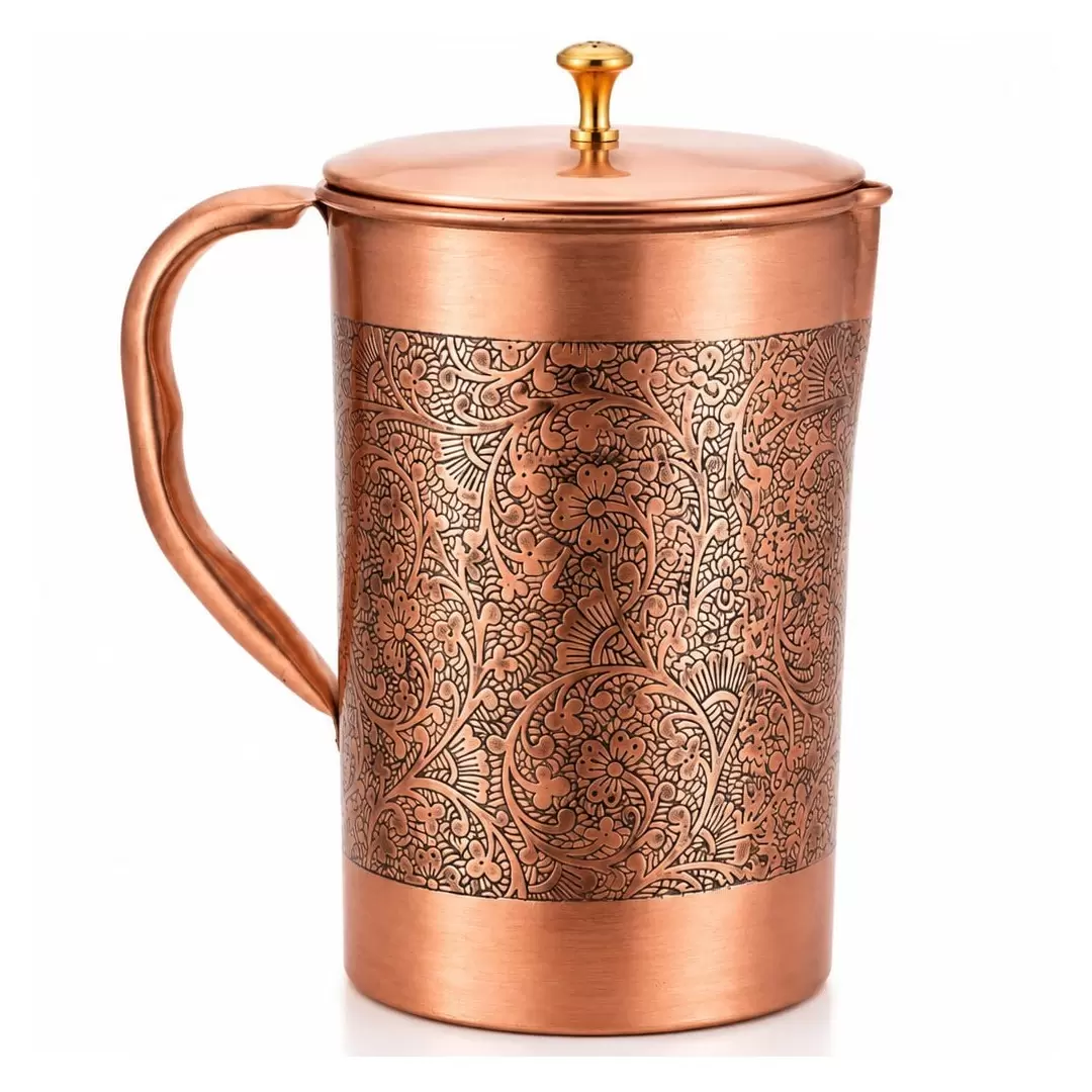 Carafe en cuivre pur motif floral 2L – Pichet eau ayurvédique