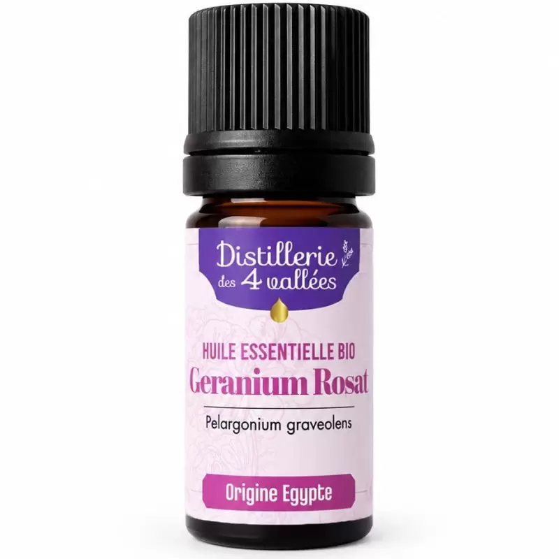 Huile Essentielle Géranium Rosat Bio Distillée dans la Drôme 5ml | Distillerie des 4 Vallées