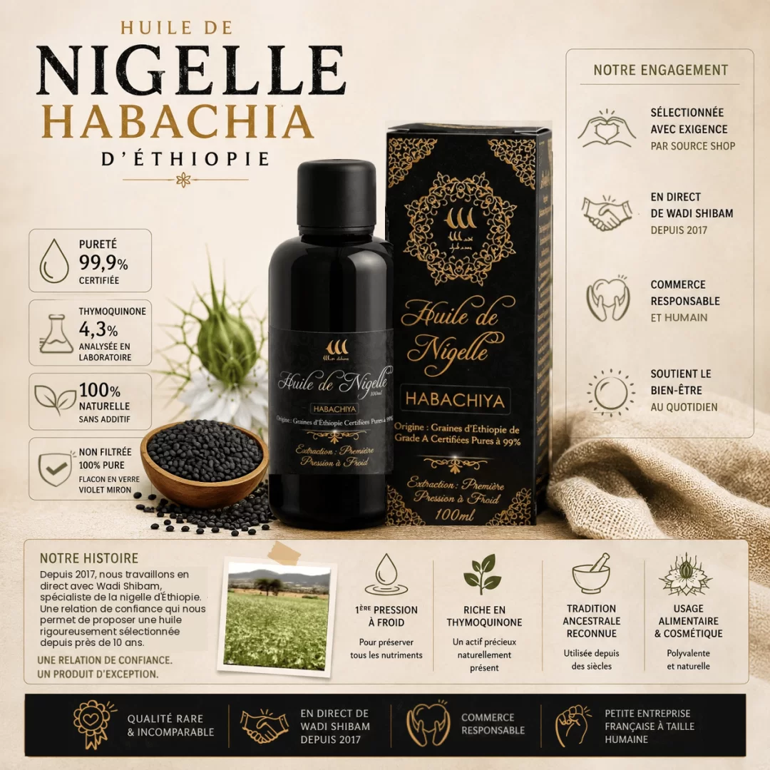 Huile de nigelle d'Ethiopie - Habachia - Pure - 100ml - Wadi Shibam