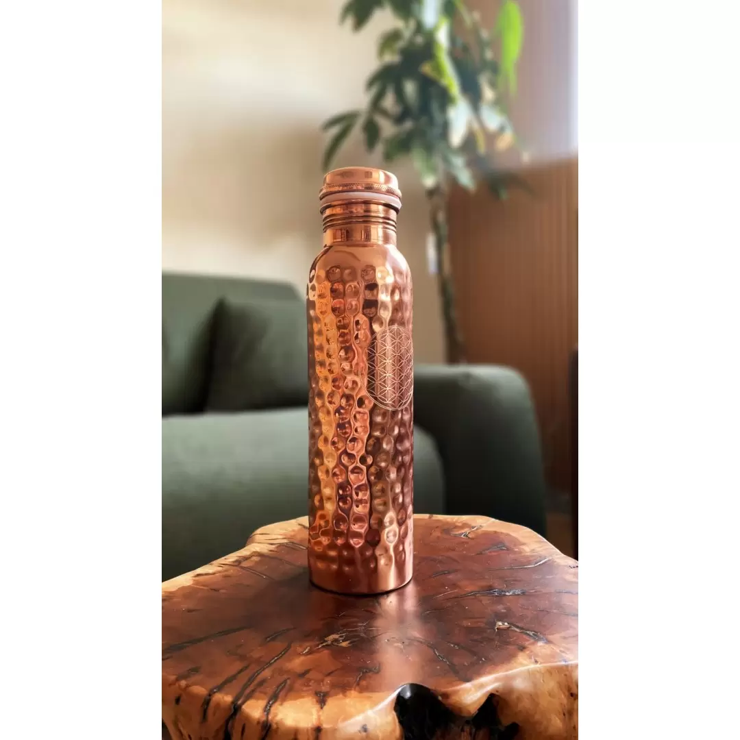 Bouteille cuivre Fleur de Vie gravée - 900ml