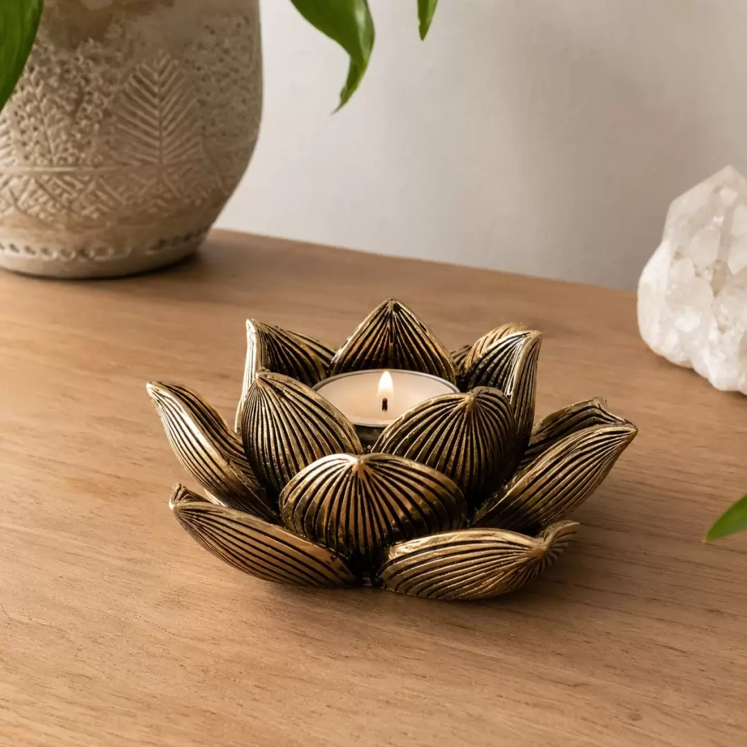 Photophore Lotus doré pour bougie chauffe-plat