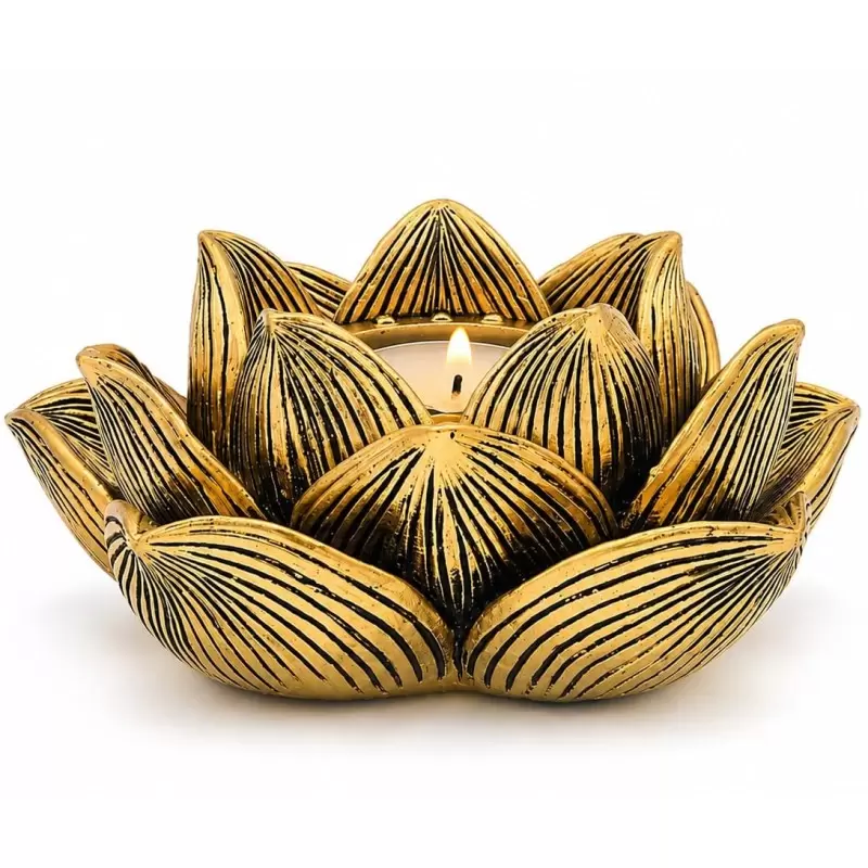 Photophore Lotus doré pour bougie chauffe-plat