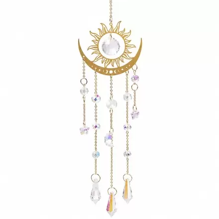 Attrape-soleil Soleil & Lune doré avec cristaux - 44 cm