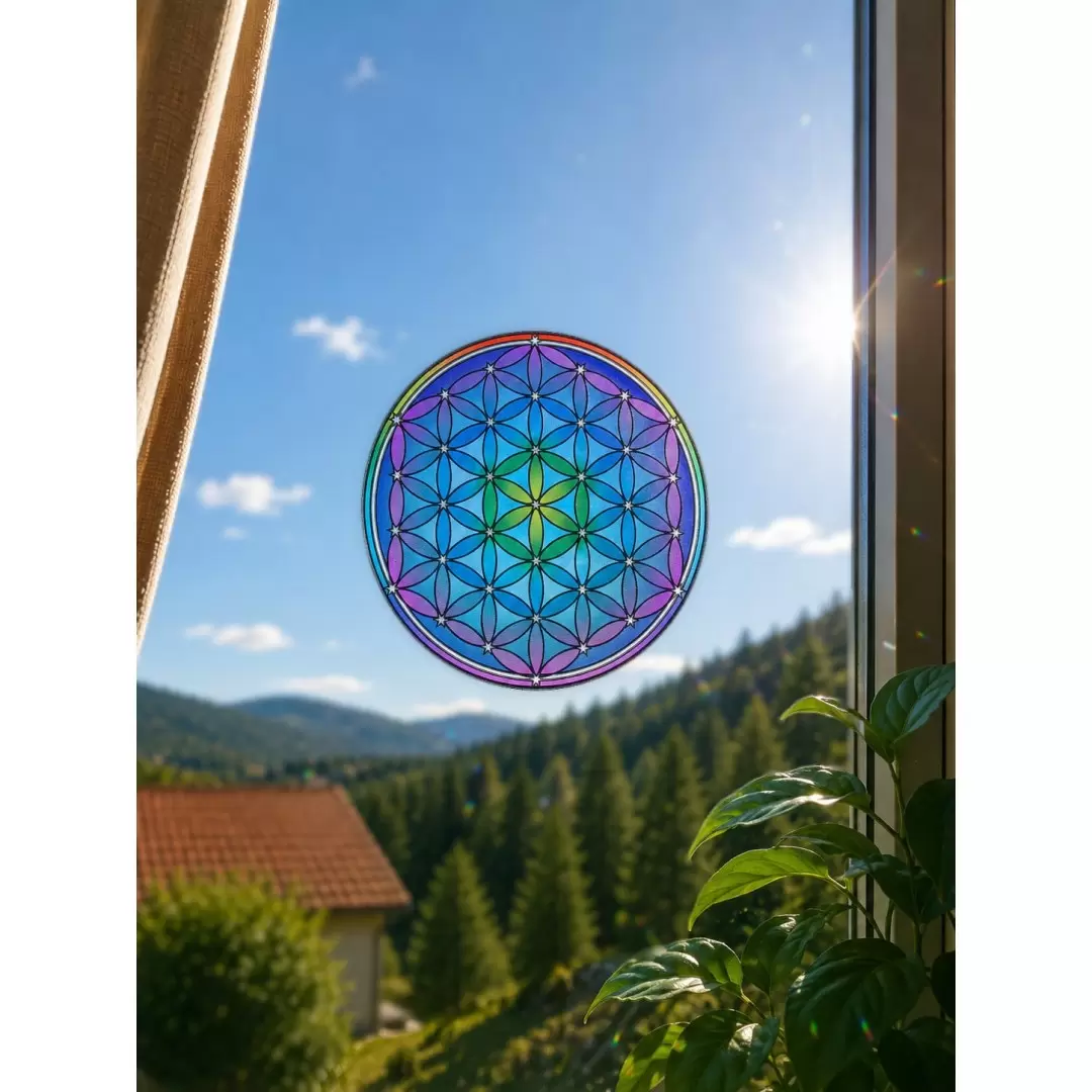 Grand adhésif / sticker attrape-soleil Fleur de Vie