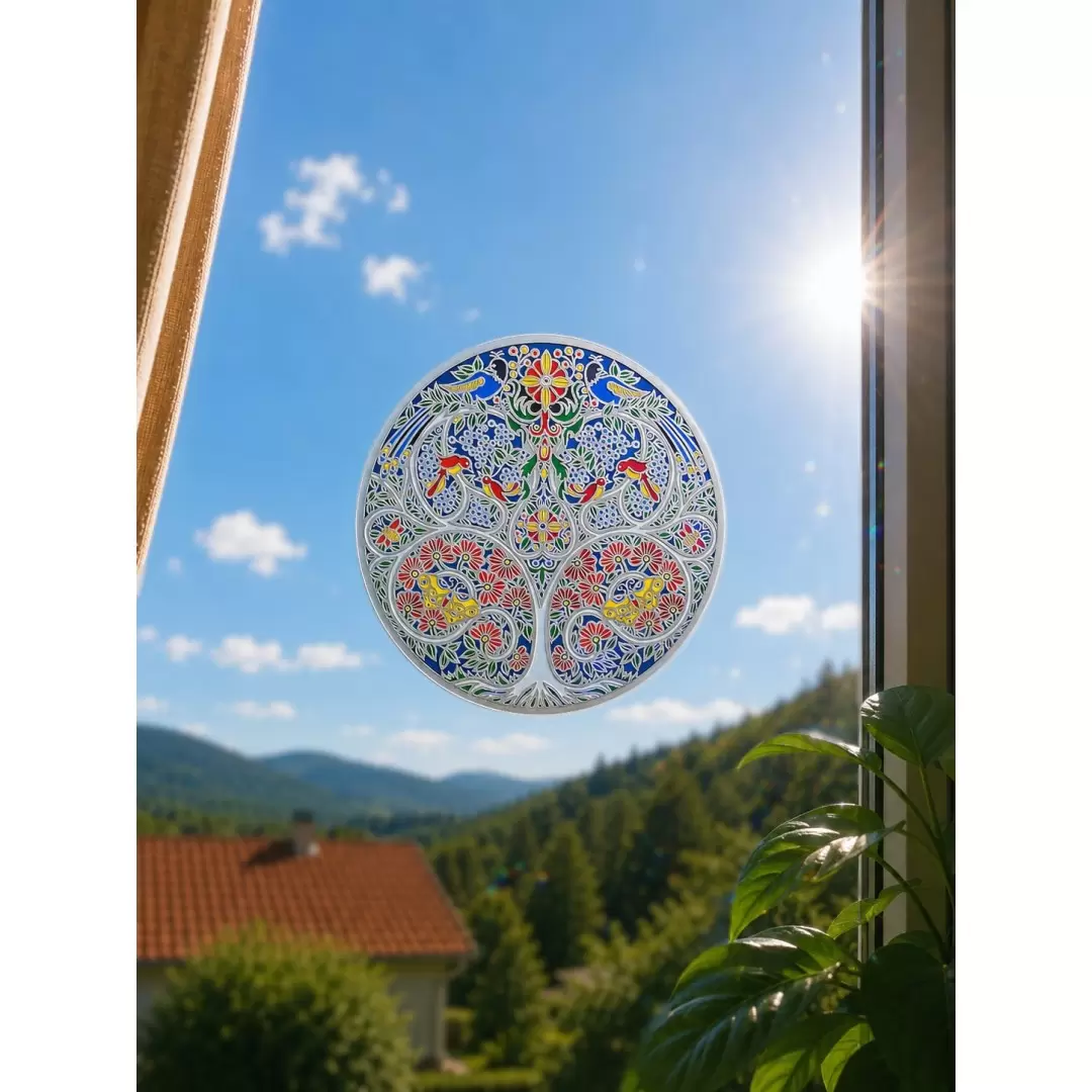 Grand adhésif / sticker attrape-soleil Arbre de vie vitrail