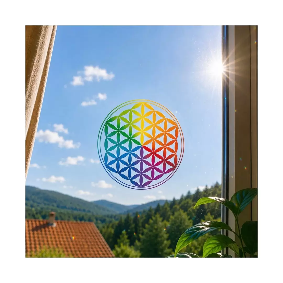 Adhésif / sticker attrape-soleil Fleur de Vie colorée
