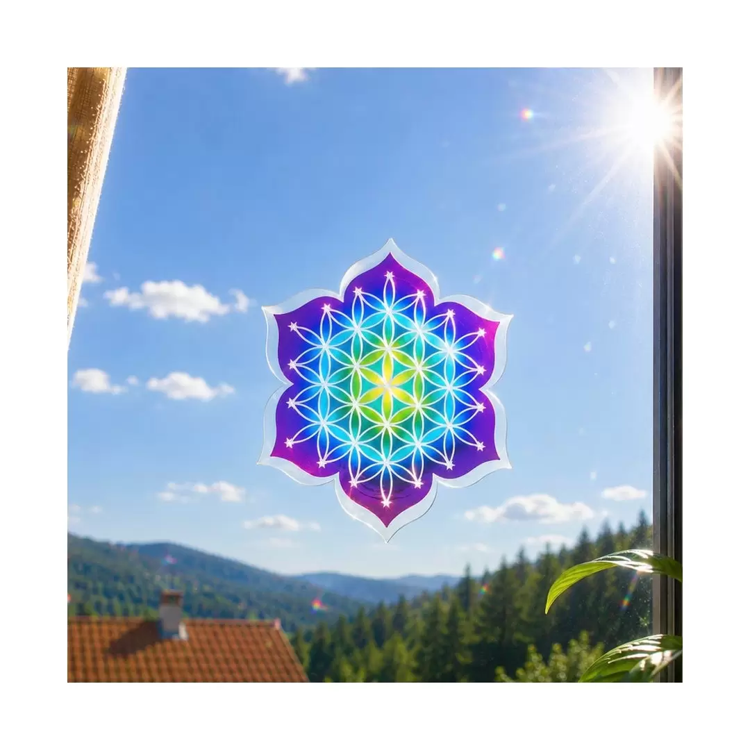 Grand adhésif / sticker attrape-soleil Fleur de Vie Lotus