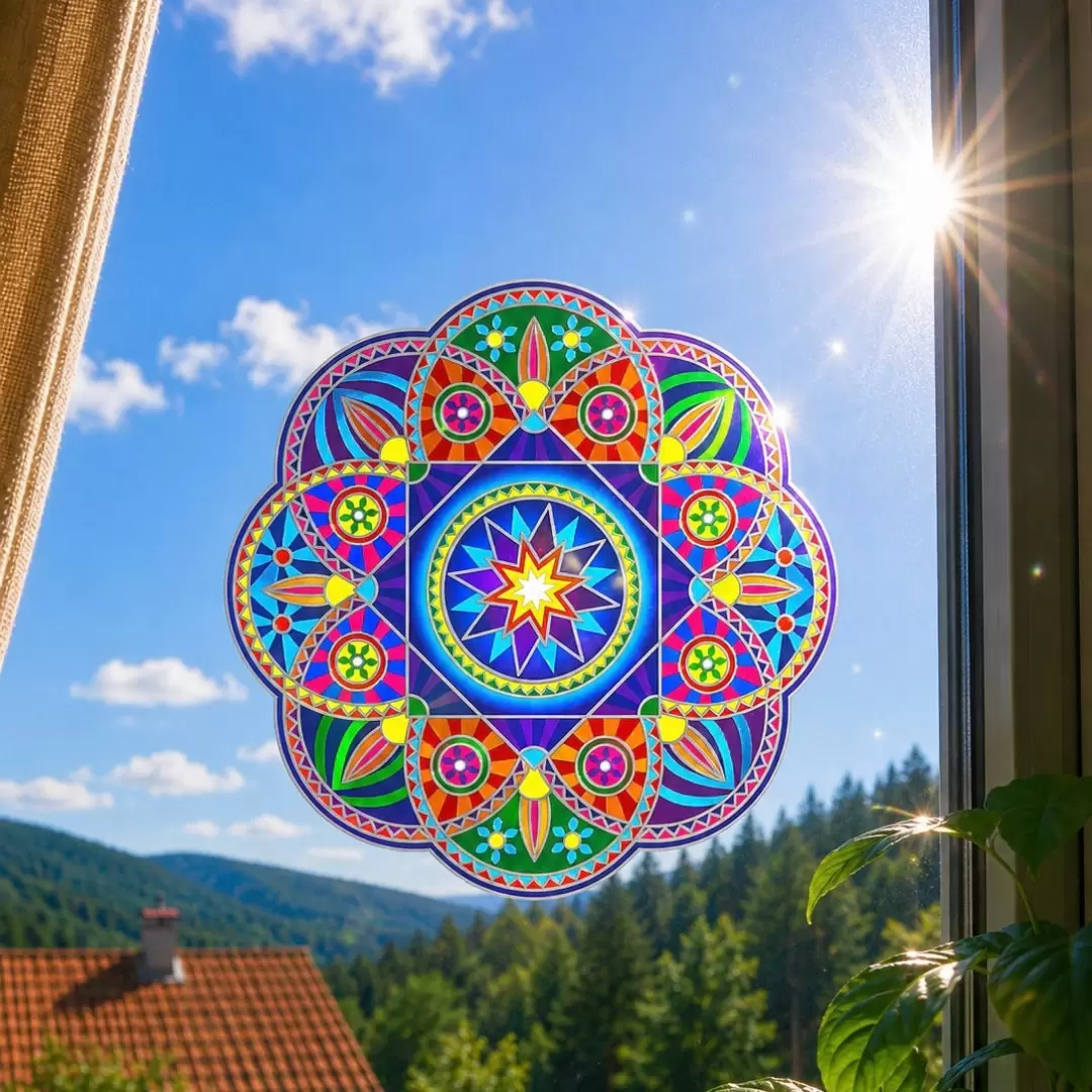 Grand Adhésif / sticker attrape-soleil mandala Sunburst