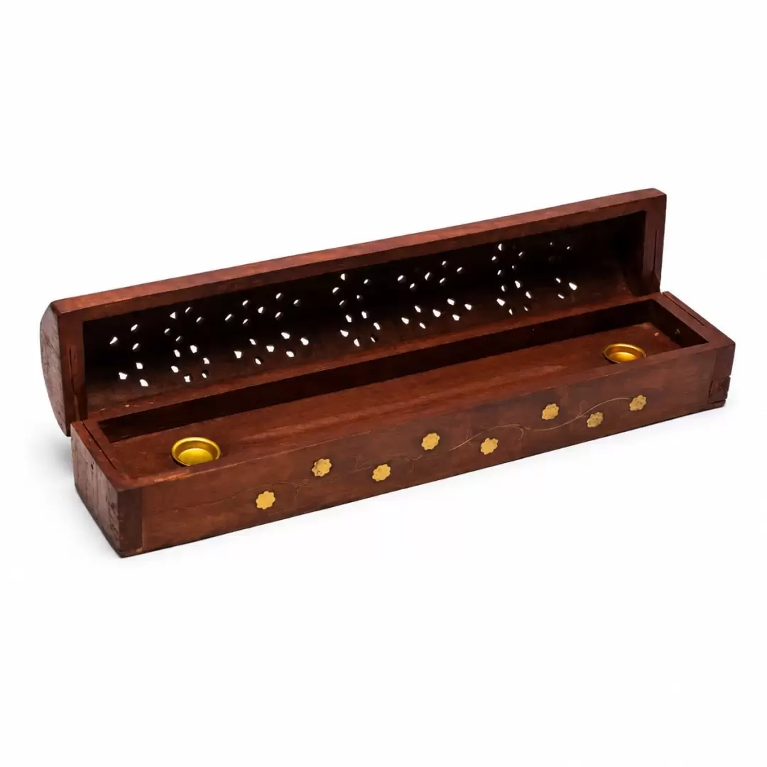 Boîte porte-encens en bois avec rangement – 30 cm
