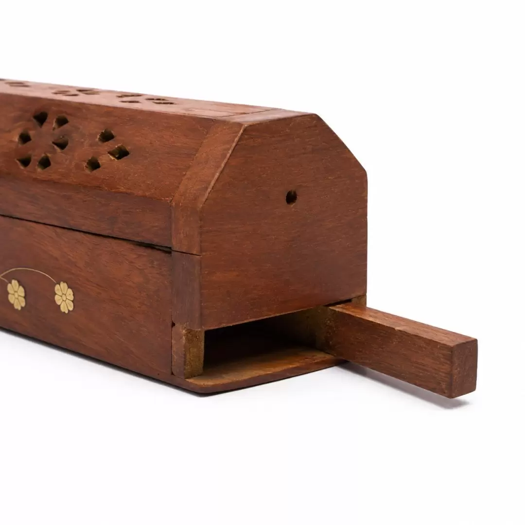 Boîte porte-encens en bois avec rangement – 30 cm