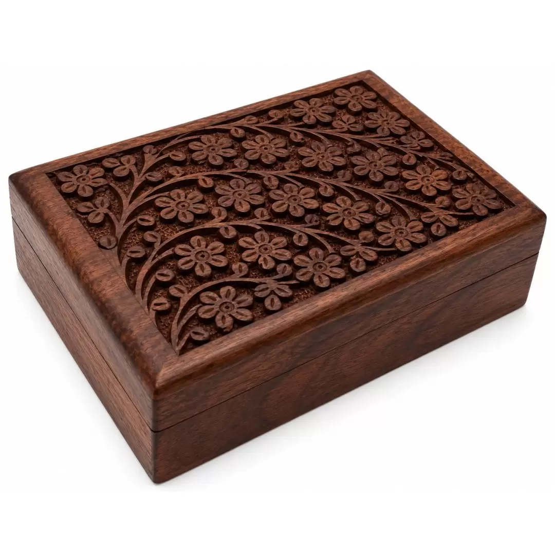 Coffret Fleurs en bois sculpté