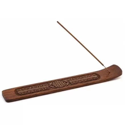 Porte-encens Fleur de Vie en bois d'acacia – 25 cm