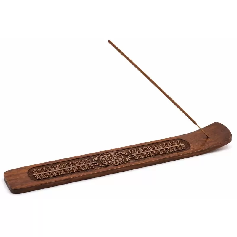 Porte-encens Fleur de Vie en bois d'acacia – 25 cm