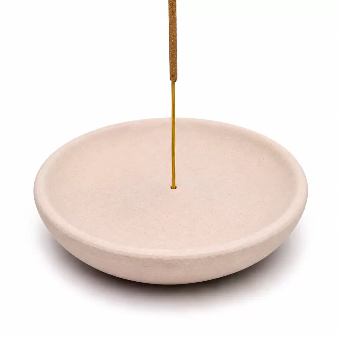 Porte-encens rond en grès rose – 10 cm